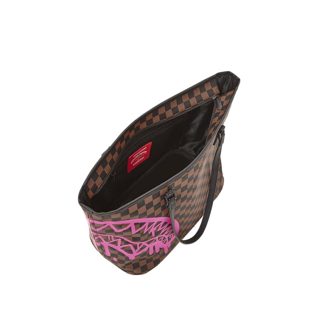 Sprayground Pink Drip Brown Check Tote